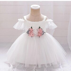 Elegant White and Pink Floral Kids Costume Size 2T